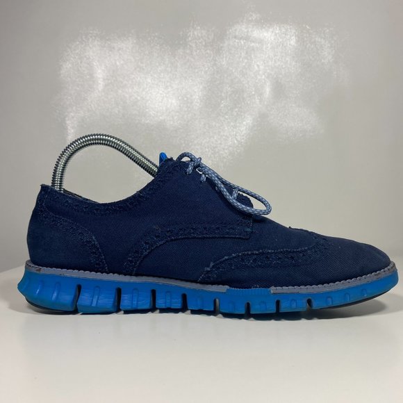 Cole Haan Men Shoes Zero Grand OS Wing Tip Lace Up Almond Toe Blue Sz 7 - Picture 7 of 16